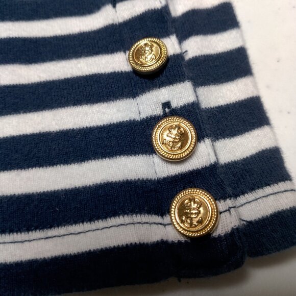 Lauren Ralph Lauren Shirt Women L Blue White Nautical Sailor Striped Gold Button - Picture 13 of 15